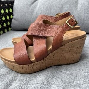 Kork Ease Ashcroft‎ Sandal 7M Wedge Leather Cork Platform Brown Strappy